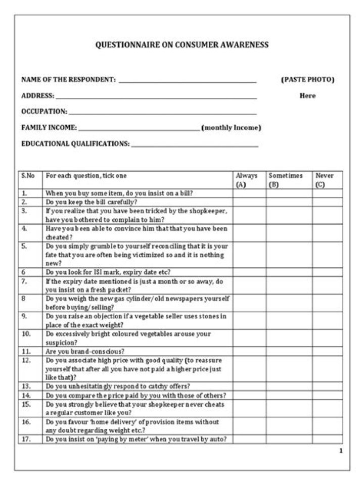 How do you write a consumer awareness questionnaire?
