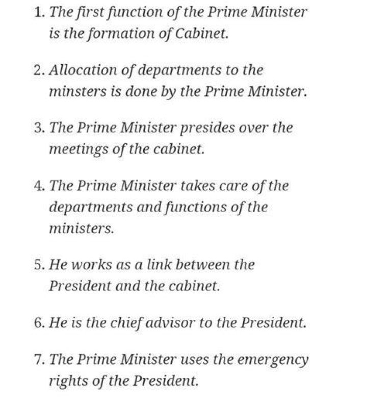What are the functions of prime minister?