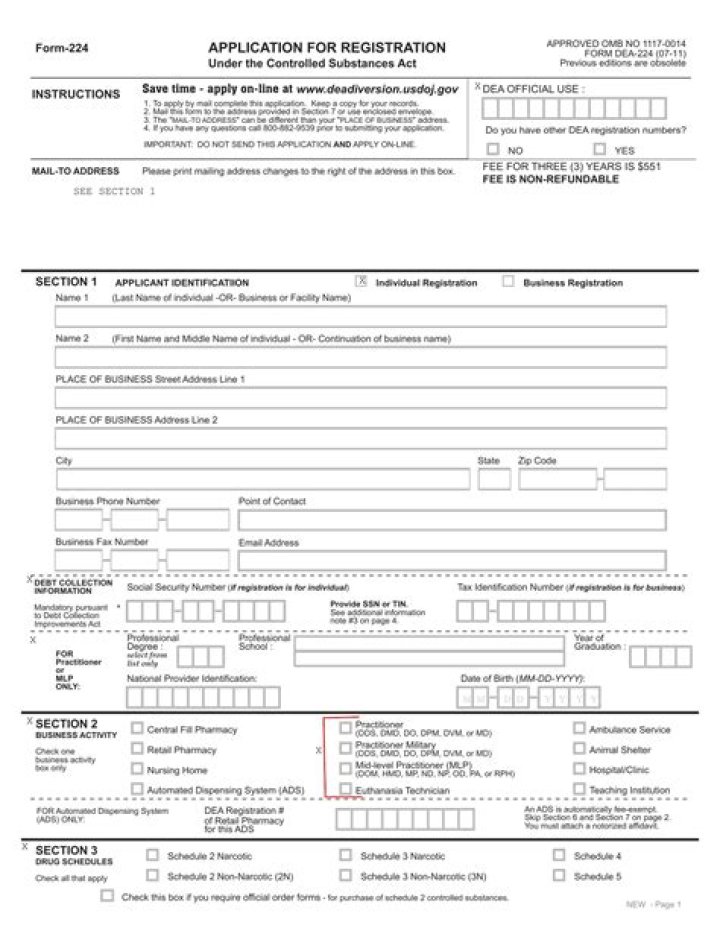What is a DEA 224 form?