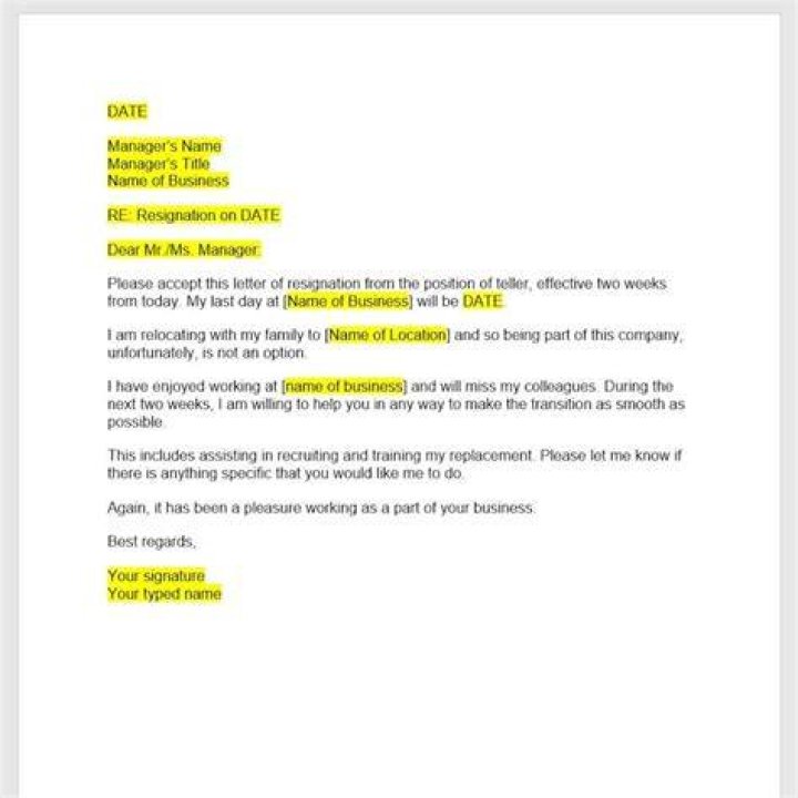 What is an example of a simple resignation letter?