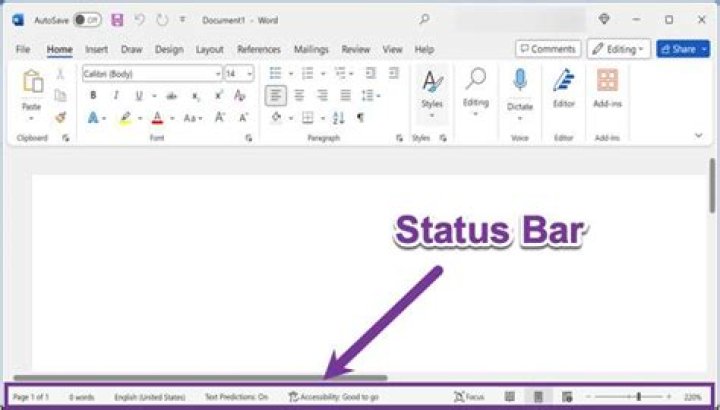 What is status bar in MS Access?