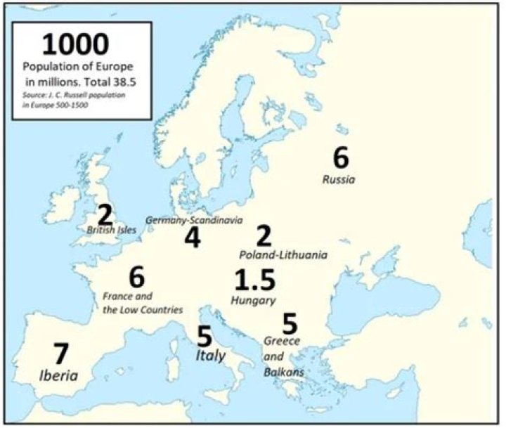 What was the population of Europe in 1000 AD?