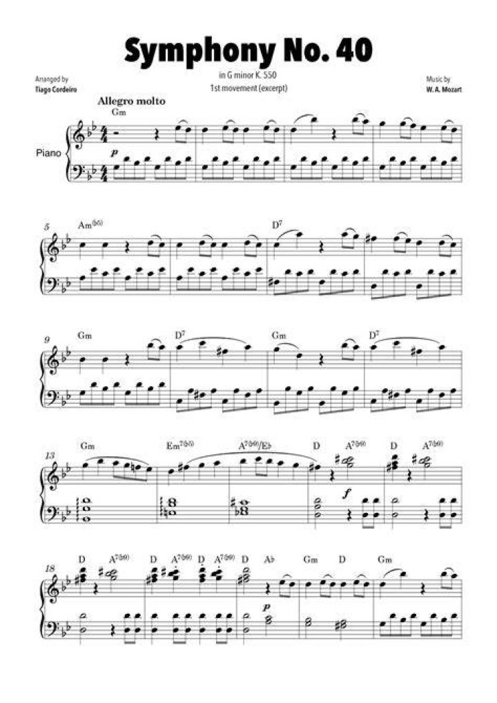 When did Mozart write Symphony No 40 in G minor?