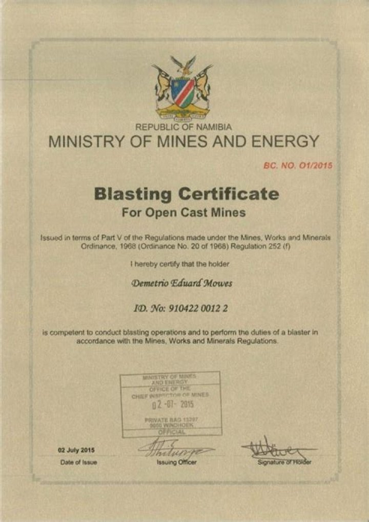 Where can I do my blasting certificate in South Africa?