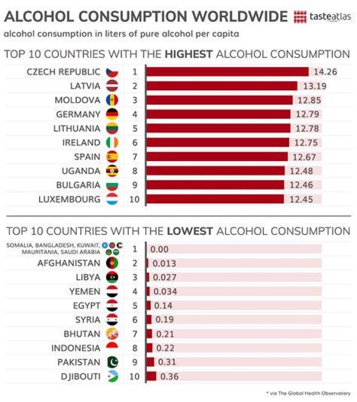 Which country drinks alcohol the most?